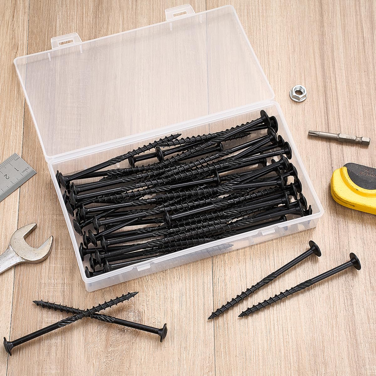 YCSJ 50 PCS(1.44lb), #14 x 4 Lag Screws, Structural Wood Screw 4 inch, Heavy Duty Construction Screw, Rust Resistant, Washer Head, Exterior Wood/Lag/Timber Screws, T30 Star Bit Included
