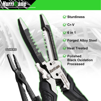 HURRICANE 6-in-1 Wire Stripper Tool, Wire Strippers, Crimping Tool, Wire Cutter Stripping Tool, Multifunctional Electrical Pliers for Cable Stripper, Wire Crimper(8-18 AWG Solid, 10-20 AWG Stranded)