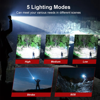 Shadowhawk Flashlight Rechargeable 1000000lm Flash Light Led flashlights high lumens, Super Bright Flashlight Tactical, XHP70.2 Powerful Flashlight USB,Waterproof Lampe de poche for Camping Emergency