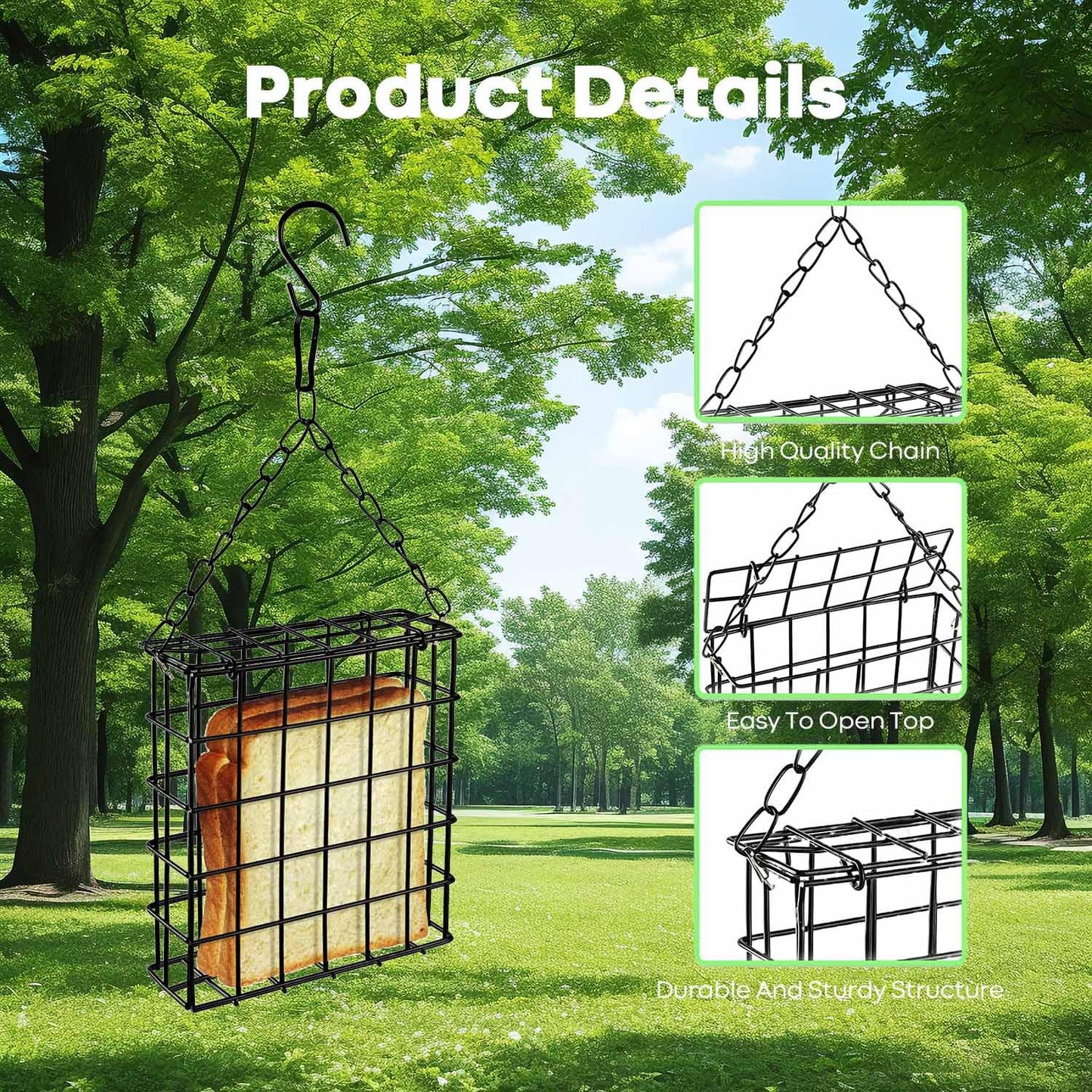 2 Pcs Suet Feeder, Large Capacity Suet Bird Feeder with Hook, Suitable for Hanging Under Trees, Brackets, Or Eaves Wild Bird Feeder (Black)