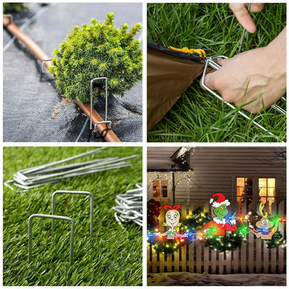 100 Pack Landscape Pins 4 Inch Garden Lawn Staples Galvanized Garden Stakes Landscape Yard Pins Staples Anti-Rust Ground Stakes for Weed Barrier Fabric, Irrigation Tubing, Yard Lawn