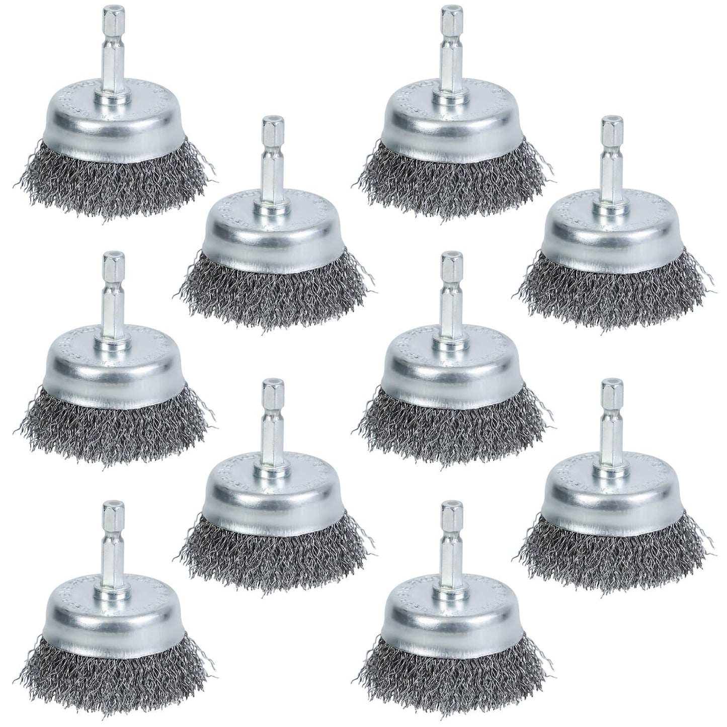WUBOECE 10PCS Wire Cup Brush for Drill, High Carbon Steel Wire Drill Brush with 1/4" Hex Shank, Skilled in Handling Metal and Non-Metal Surfaces
