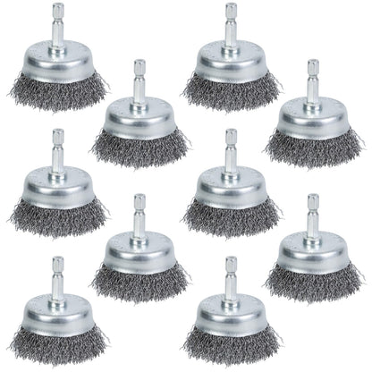 WUBOECE 10PCS Wire Cup Brush for Drill, High Carbon Steel Wire Drill Brush with 1/4" Hex Shank, Skilled in Handling Metal and Non-Metal Surfaces