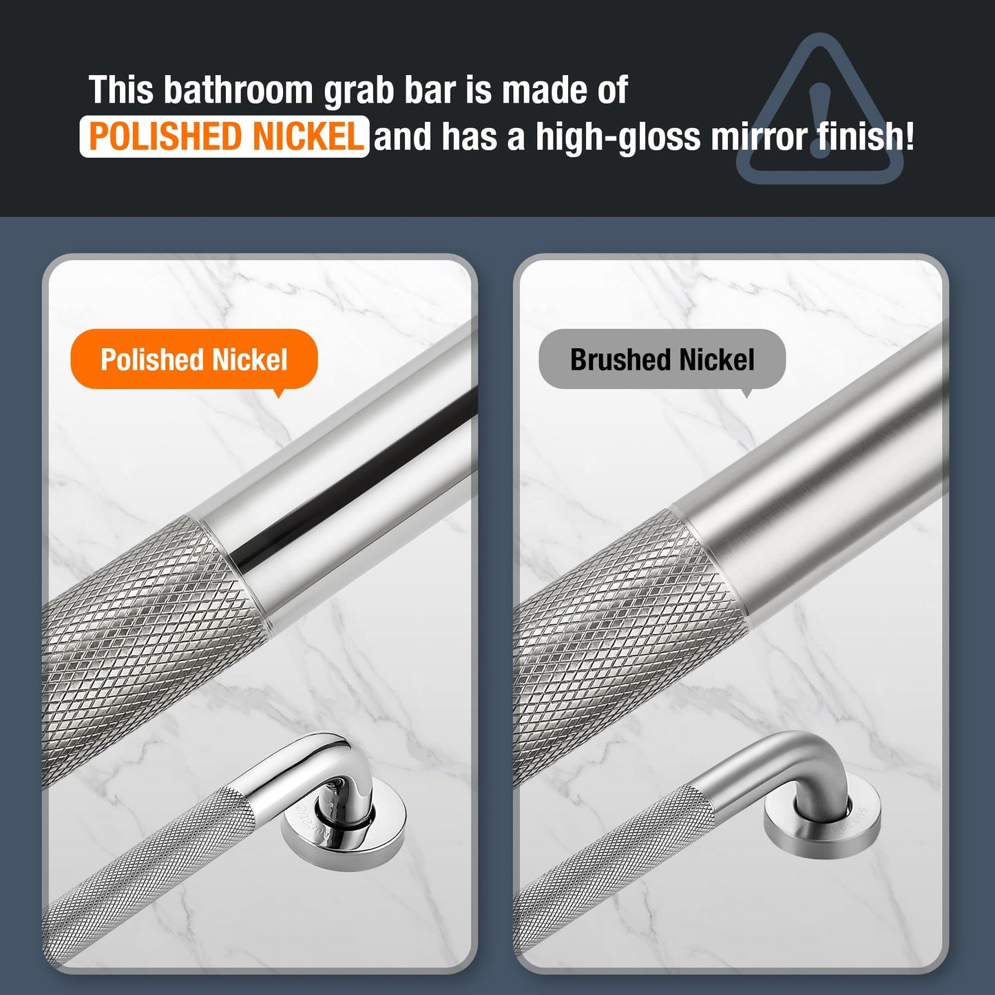16-Inch Grab Bars for Bathtubs and Showers, Shower Handle for Elderly, Handicap Grab Bars for Bathroom, Shower Grab Bars for Seniors (Polished Nickel 2 Pack)