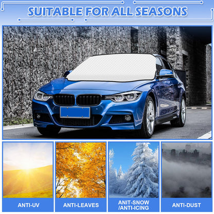 Tevlaphee Windshield Cover for Ice and Snow, Windshield Snow Cover, Magnetic, Car Windshield Snow Cover, Against Snow, Ice, Frost, Dust, Sun, Fits Most Cars Trucks Vans Suvs, 197 * 128cm (Silver-2)