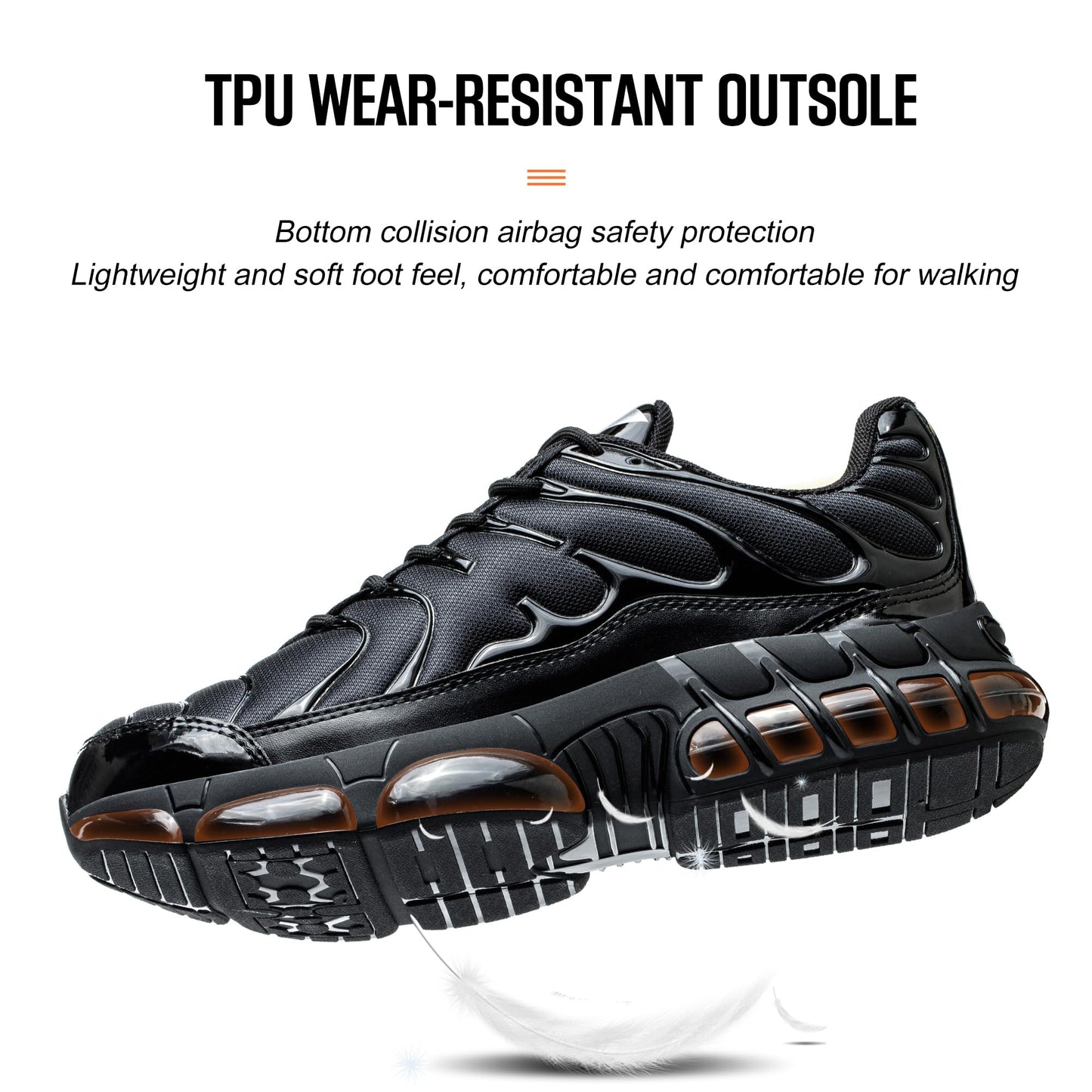 OWANVION Steel Toe Shoes for Men Lightweight Non-Slip Sneakers Puncture Proof Shoes Indestructible Work Shoes Black