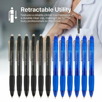 Volcanics Retractable Clicker Erasable Gel Pens - 0.7mm Ball Point, Heat Erase with Built-in Eraser, 36 Pack Blue and Black