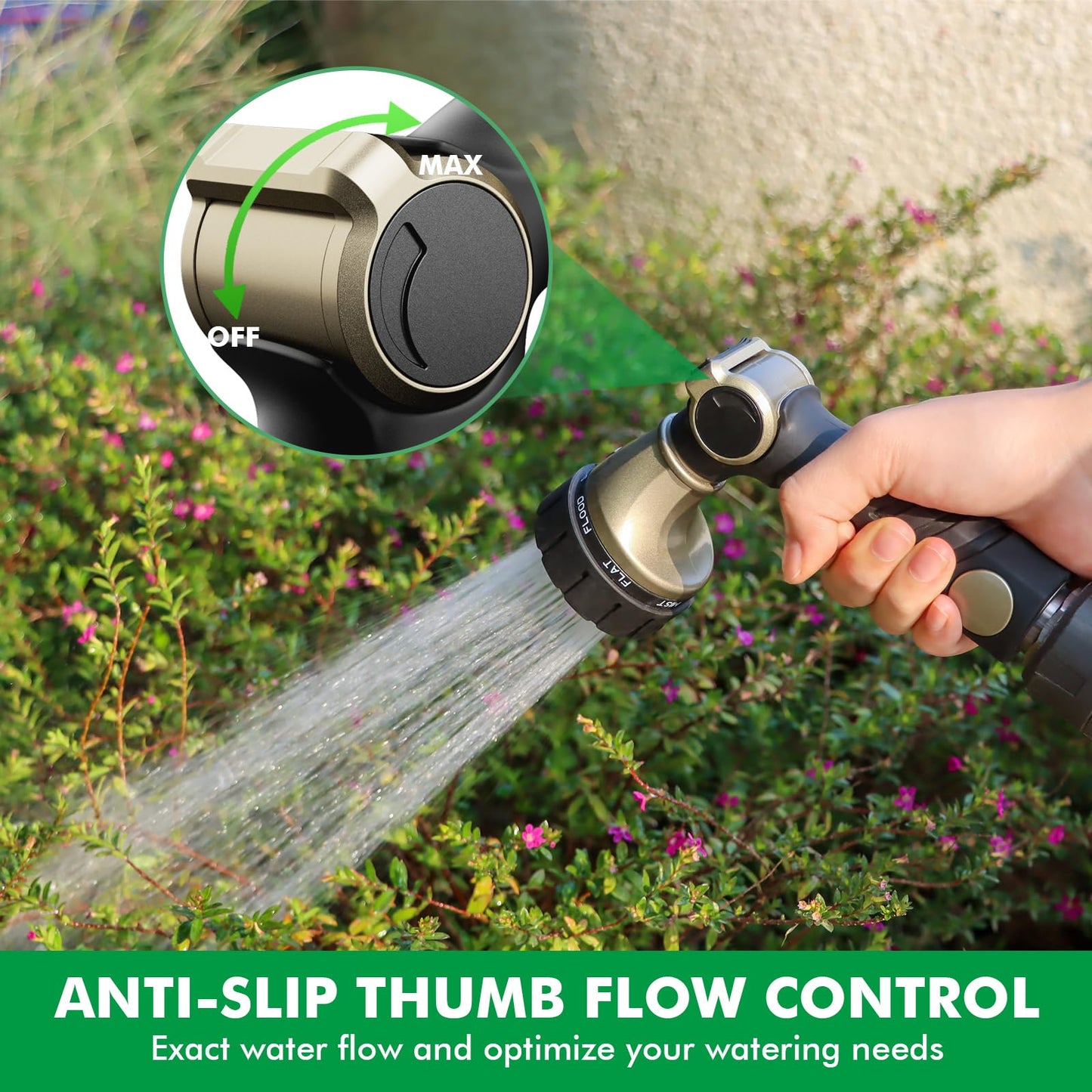 RESTMO Garden Hose Nozzle, Heavy Duty Metal Water Hose Sprayer with 7 Watering Patterns, Thumb Control | On Off Valve, High Pressure Nozzle Sprayer for Watering Plants, Car & Pet Washing, Bronze