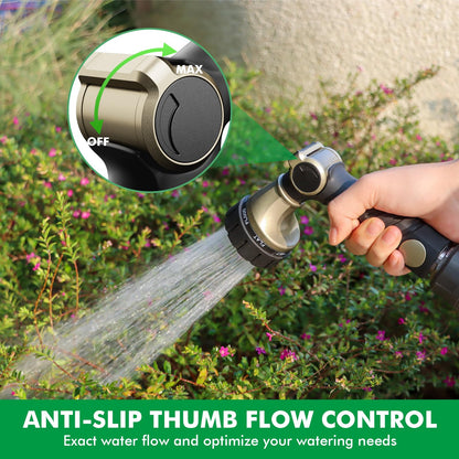 RESTMO Garden Hose Nozzle, Heavy Duty Metal Water Hose Sprayer with 7 Watering Patterns, Thumb Control | On Off Valve, High Pressure Nozzle Sprayer for Watering Plants, Car & Pet Washing, Bronze