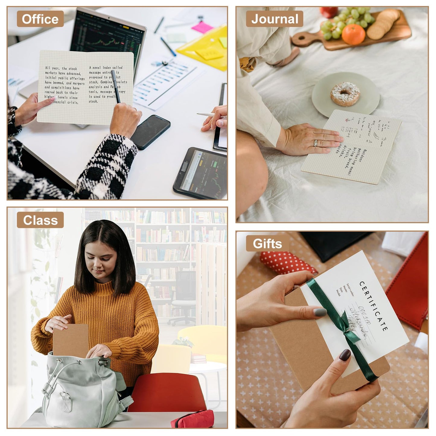 ZCZN A5 Square Grid Notebook 24 Pack, Kraft Jounurals Notebooks 60 Pages(30 Sheets), 8.15 * 5.5 Inches Notebooks Bulk, Diary, Subject, Memo Notebooks for Work, School, Office