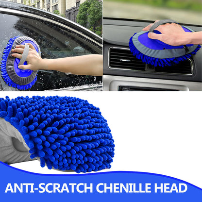 160cm 63" Car Wash Brush with Telescopic Long Handle 2 in 1 Microfiber Truck Cleaning Mop RV Trailer Windshield Vehicle Interior Exterior Detailing Kit Soft Duster Scratch Free (3 X Mop Head)