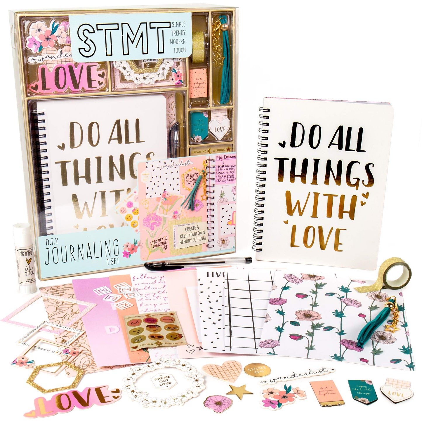 STMT 90824 DIY Journaling Set by Horizon Group USA, Personalize & Decorate Your Planner/Organizer/Diary with Stickers, Glitter Frames, Magnetic Bookmarks, Tassel Keychain & More. Pen Included