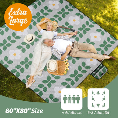 WICKERLAND Picnic Blankets Extra Large - Beach Blanket Waterproof Sandproof with Shoulder Strap, Machine Washable, Outdoor Blanket with Stakes for Grass Concert, Park, Lawn,Travel,Spring Summer.Green