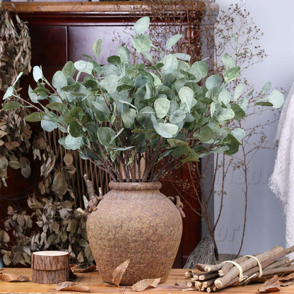 Weldomcor Artificial Eucalyptus Stems, 35 inch Artificial Silver Dollar Leaves Fake Eucalyptus Branches for Wedding Party Flower Arrangement Home Decoration, 4PCS