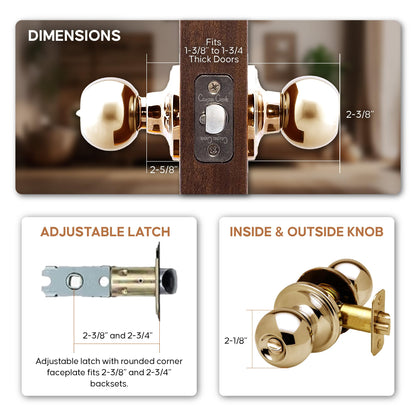 Copper Creek BK2030PB Ball Door Knob, Privacy Function, 1 Pack, Polished Brass