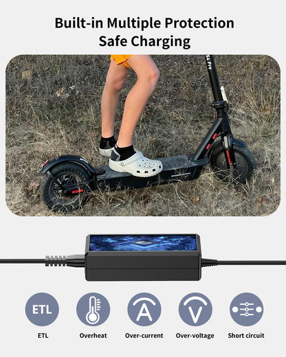VHBW 42V 2A Electric Scooter Charger for EVERCROSS EV08E EV08S EV10K EV10Z, 9.8FT Power Cord, Compatible with Evercross Scooters