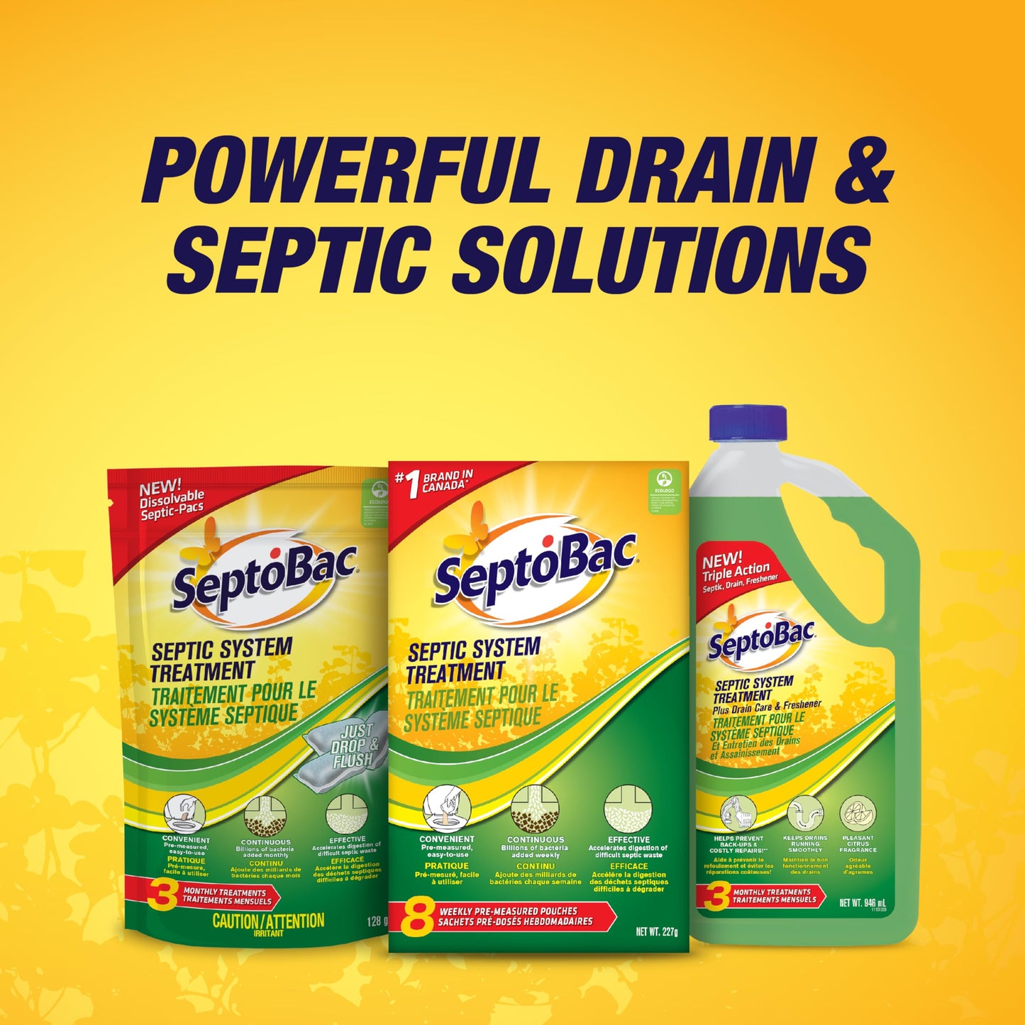 SeptoBac Septic Tank System Treatment, Pre-Measured Pouches for Weekly Use in Sewage Waste Tank in Homes, RVs, Boats, 16-Pack