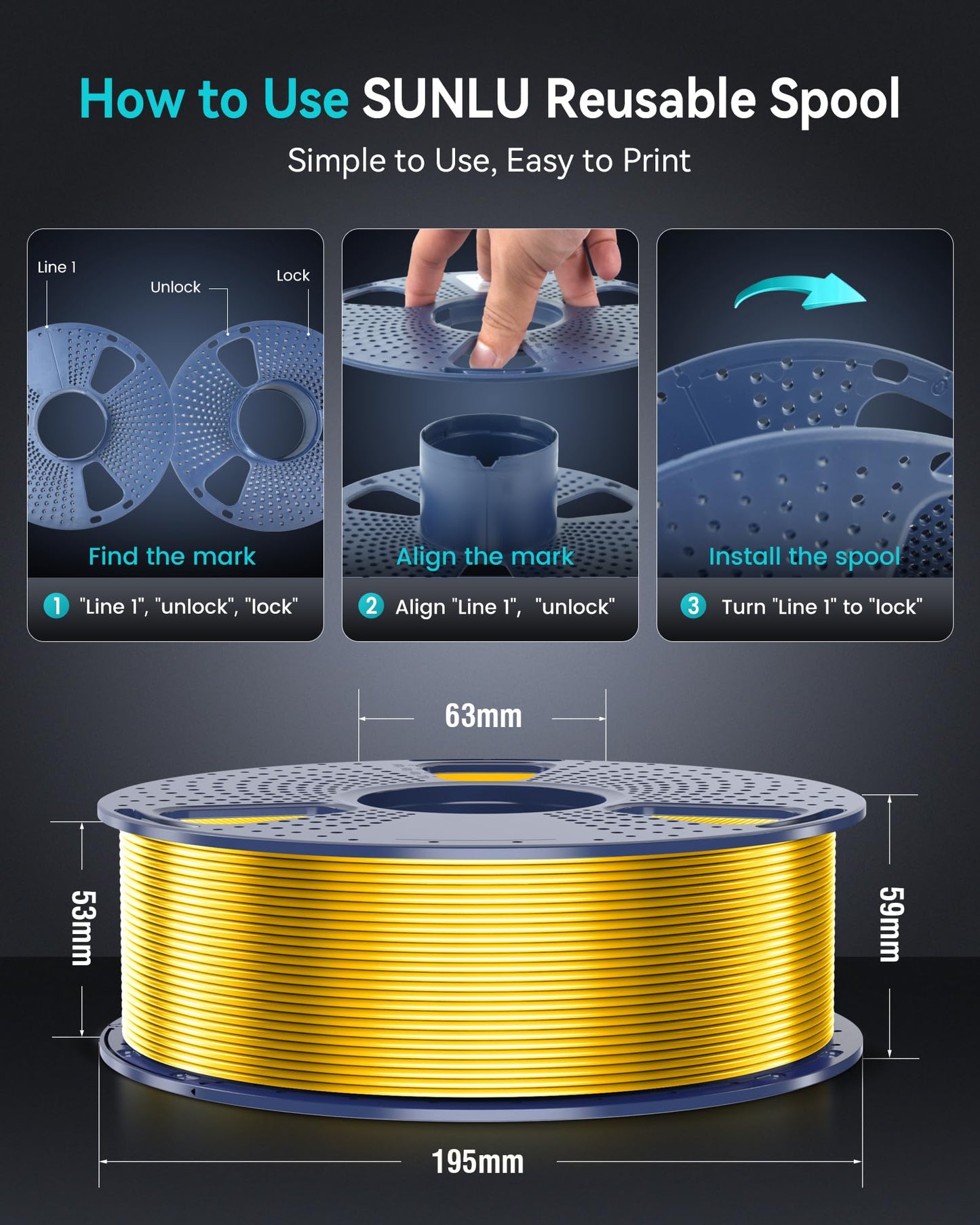 SUNLU Silk PLA 3D Printer Filament, Shiny Silk PLA Filament 1.75mm ±0.02mm, Silky Smooth Finish & Tangle-Free, Reusable Spool Fits Most FDM 3D Printers, 1KG PLA Silk Single Color (Sliver)