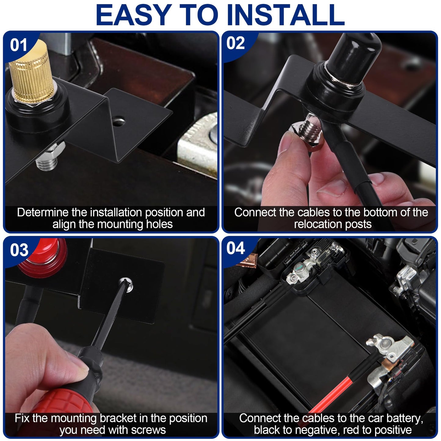 Battery Relocation Kit, Battery Jump Post Kit Heavy Duty Remote Battery Terminals Charging Post with Bracket Cable Compatible with UTV ATV Car Trucks RV Tractor Boat