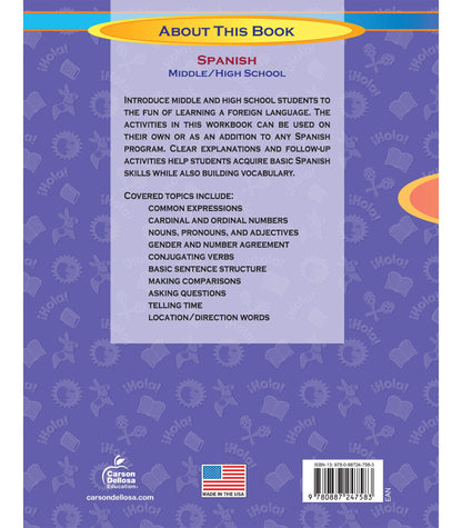 Carson Dellosa Skills for Success Spanish Workbook, Parts of Speech, Grammar, Sentence Building Skills, and More, Middle and High School Classroom or Homeschool Curriculum
