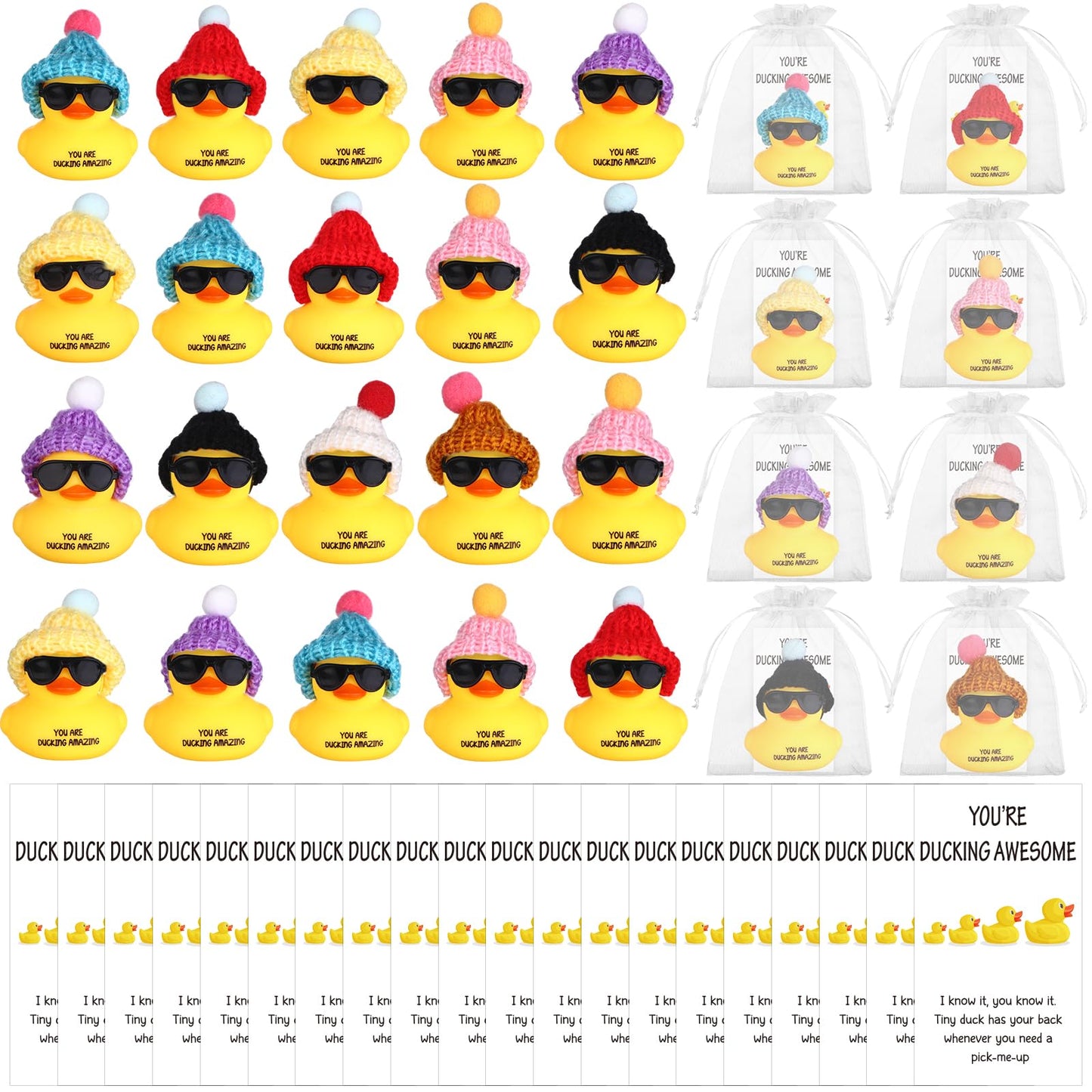 20Sets Employee Appreciation Gifts You're Ducking Awesome Pun Cards Mini Rubber Ducks with Glasses and Hats for Coworker