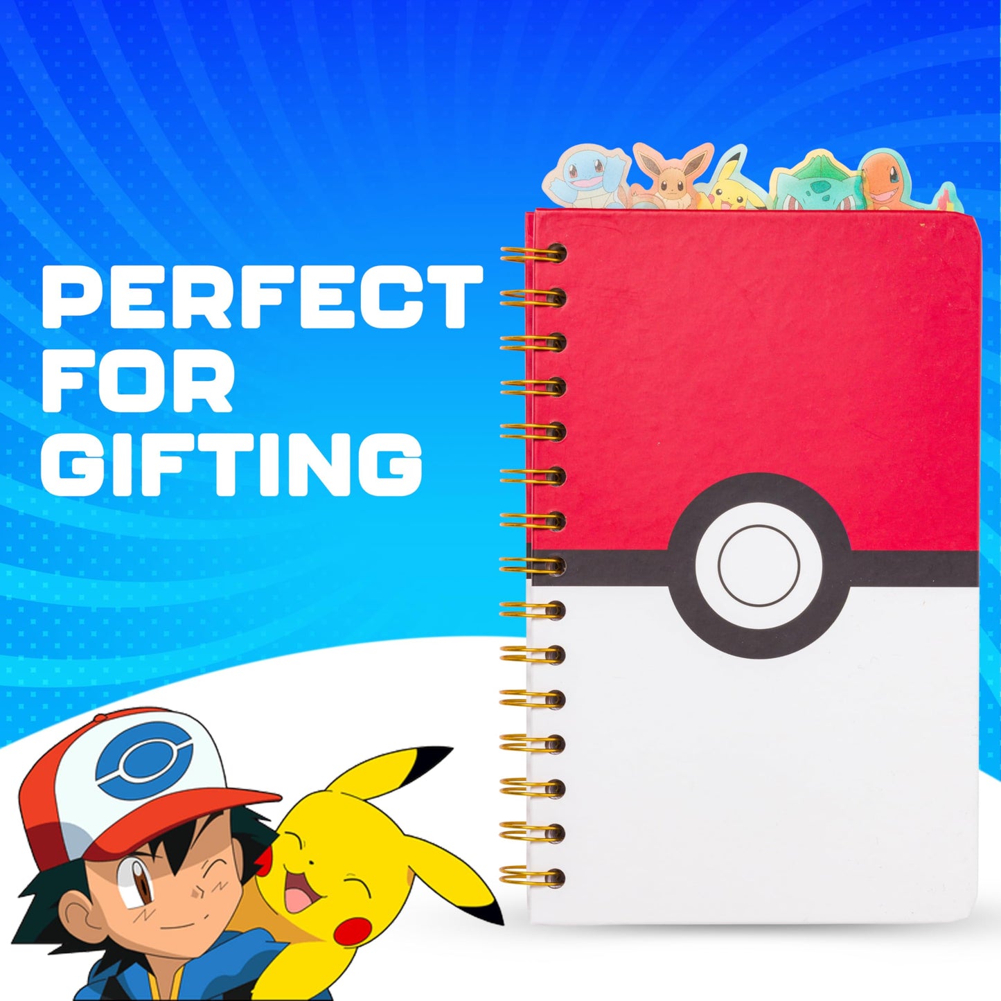 Silver Buffalo Pokemon Pokeball Starters Spiral Tabbed Notebook, 8 x 5 Inches