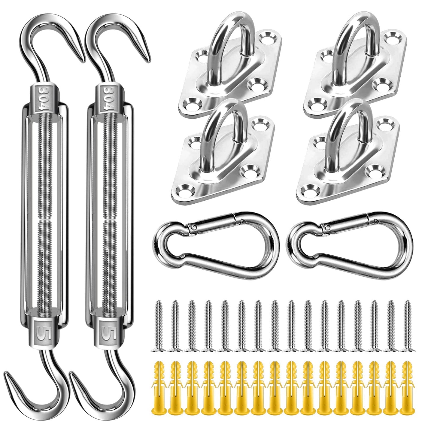 Sun Sail Hardware Kit, 5 Inch 304 Marine Grade Stainless Steel Sun Shade Sail Hardware Kit for Triangle/Rectangle/Square Sun Shade Sails Installation (40 PCS）
