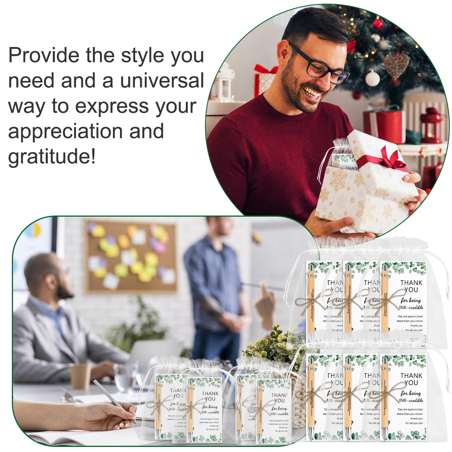 30 Pcs Thank you Inspirational Pens Bulk Gifts, Employee Appreciation Gift Motivational Quote Ballpoint Pens with Organza Bags and Thank You Cards for Teacher Student Coworkers Staff Gifts (8-30Pcs)