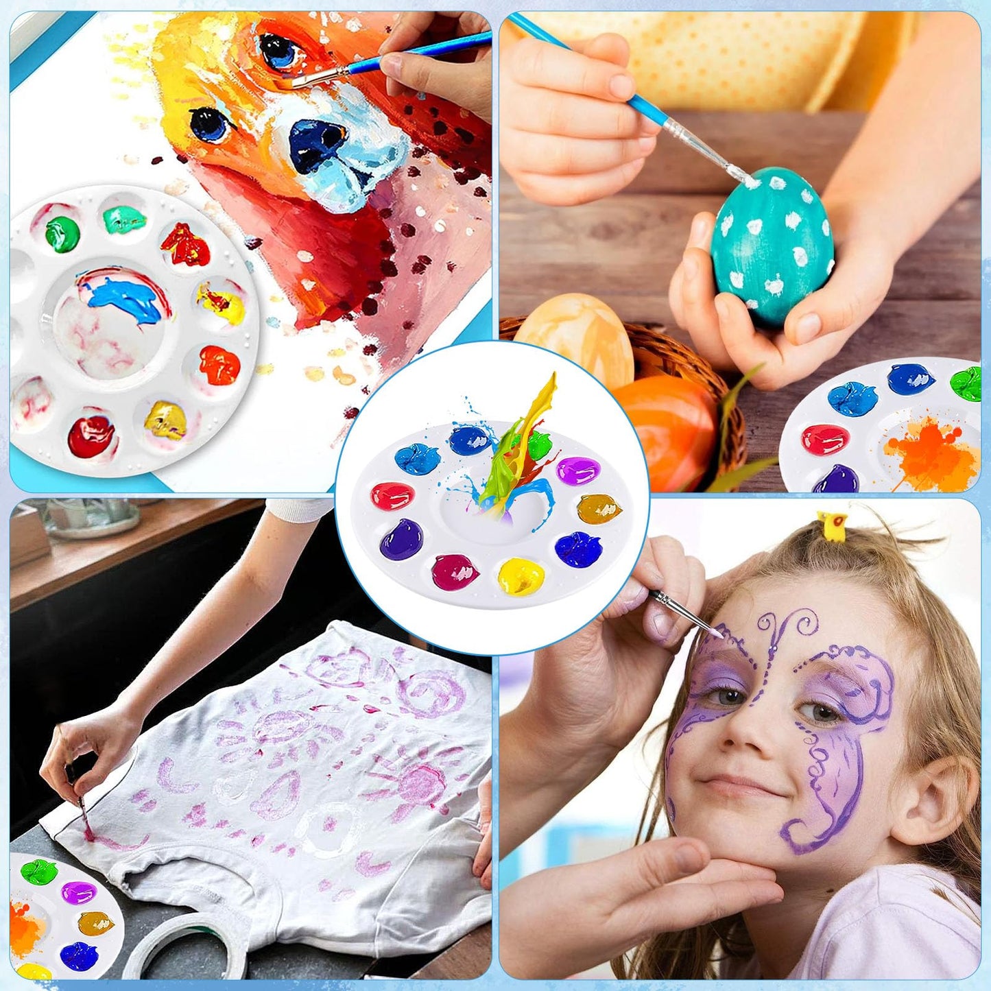 Supkiir 40pcs Plastic Paint Palette Tray, Round Watercolor Paint Tray with 10 Wells, Watercolour Palette Art Supplies for Acrylic Oil DIY Craft Painting Paints Brushes