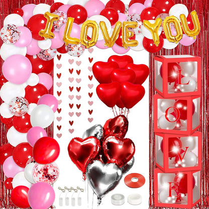 90Pcs Valentines Day Decor Kit, Happy Anniversary Decorations - 4 Pcs Balloon Boxes, Balloon Garland, Multi Decorations For Romantic Decors Special Night