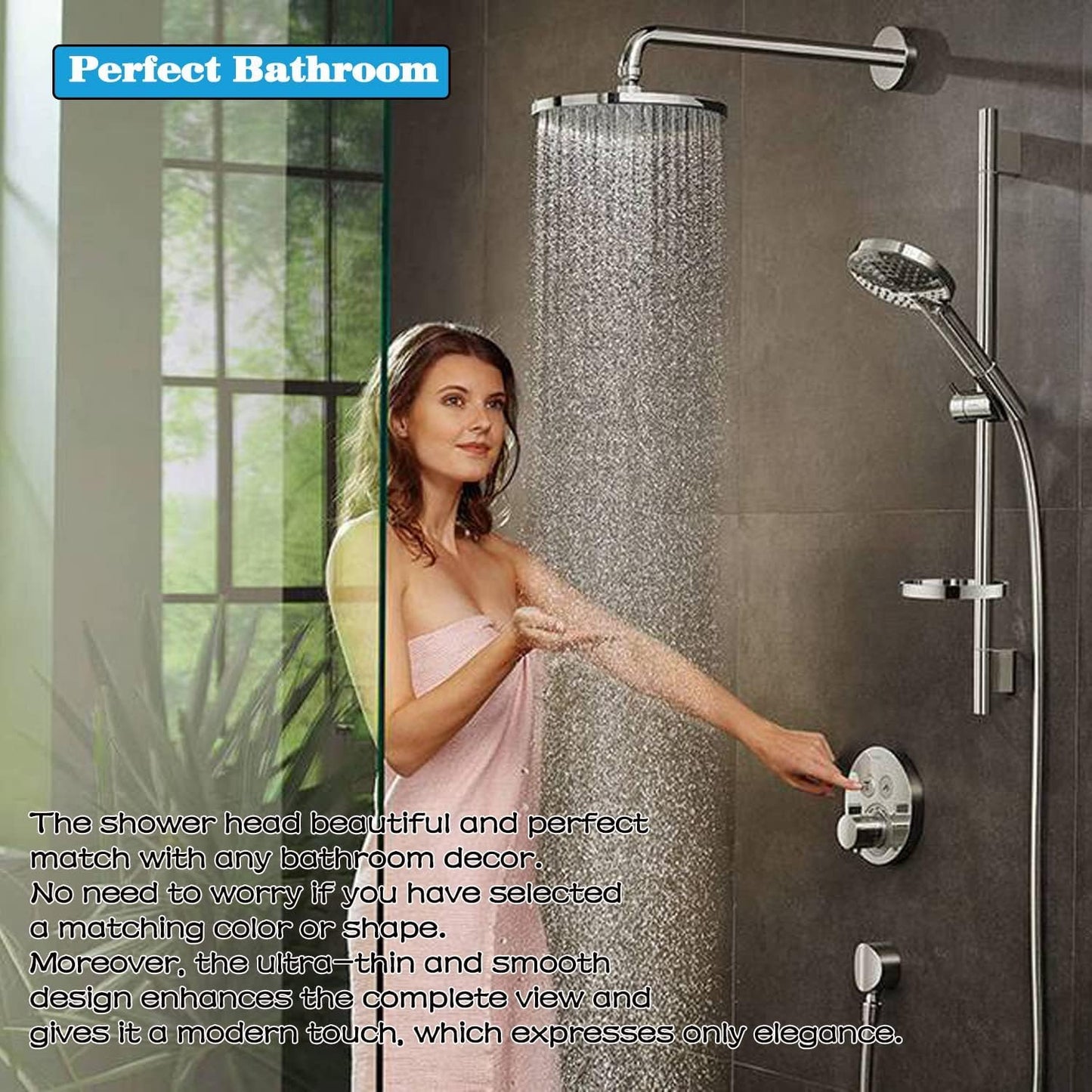 Rainfall Shower Head,8" Round Stainless Steel Rain Shower Heads with Anti-Limescale Nozzles Waterfall ShowerHead, Ultra-Thin Desigh Shower Rain Head with Adjustable Angles
