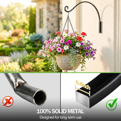 Plant Hanger Bracket｜Hand-Forged Heavy Duty Shepherds Hook Plant Hooks (2 Pieces / 16") Outdoor Durable and Stable for Hanging Plants (16“-Black-1Pcs, 16" Black)