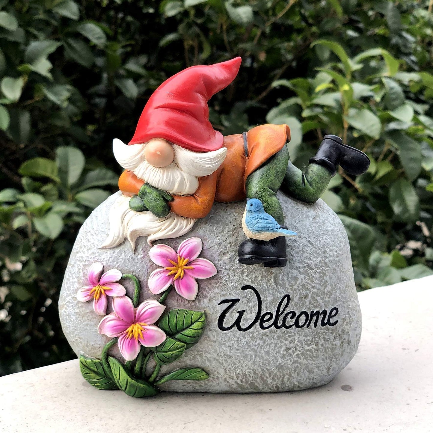 TZSSP Garden Gnome Outdoor Statue Welcome Stone Statuary for Patio Lawn Garden Decoration,Red