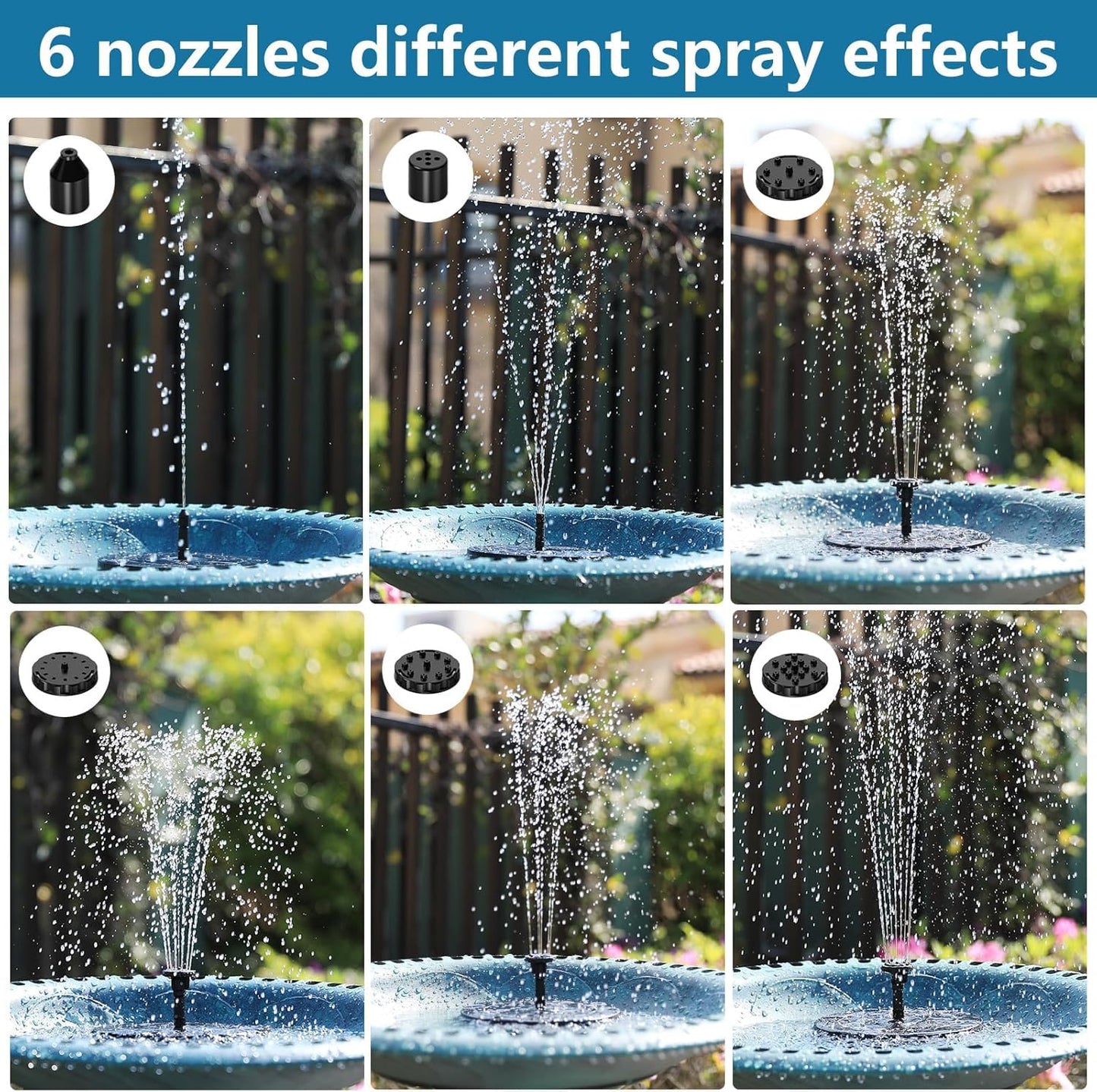 AISITIN Solar Fountain 2026 Upgraded, Water Fountain Outdoor with 8 Nozzles Set & 4 Fixed Pipes, Solar Powered Water Fountain Pump for Outdoor Garden, Pond, Pool, and Bird Bath