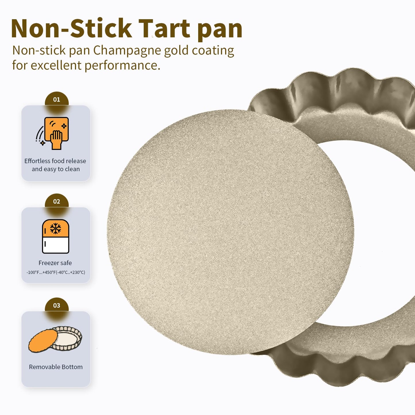 12 Pieces Mini Tart Pan, 4 Inch Egg Tart Pan Removable Bottom Non-Stick Tin, Suitable for Ovens and Air Fryers. Champagne Gold Quiche Pan. Suitable for Family Use
