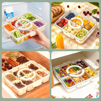 8-Compartment Snack Box with Lid, Clear Portable Serving Tray Organizer for Snacks, Fruits, Nuts, Candy, Ideal for Party, Travel, Picnic (2)