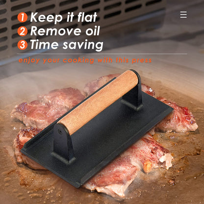 12In Cheese Melting Dome & 8x4In Cast Iron Grill Press, HaSteeL Stainless Steel Basting Cover with Heavy Duty Burger Bacon Press, Griddle Accessories for Teppanyaki Flat Top Stovetop Indoor & Outdoor