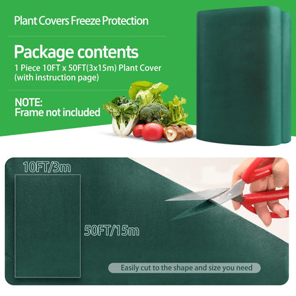 Plant Covers Freeze Protection, 10x50ft Green Frost Blanket for Winter, 1.23 oz/yd² Fabric, Premium Frost Protection Cover, Breathable Garden Row Covers for Outdoor Plants