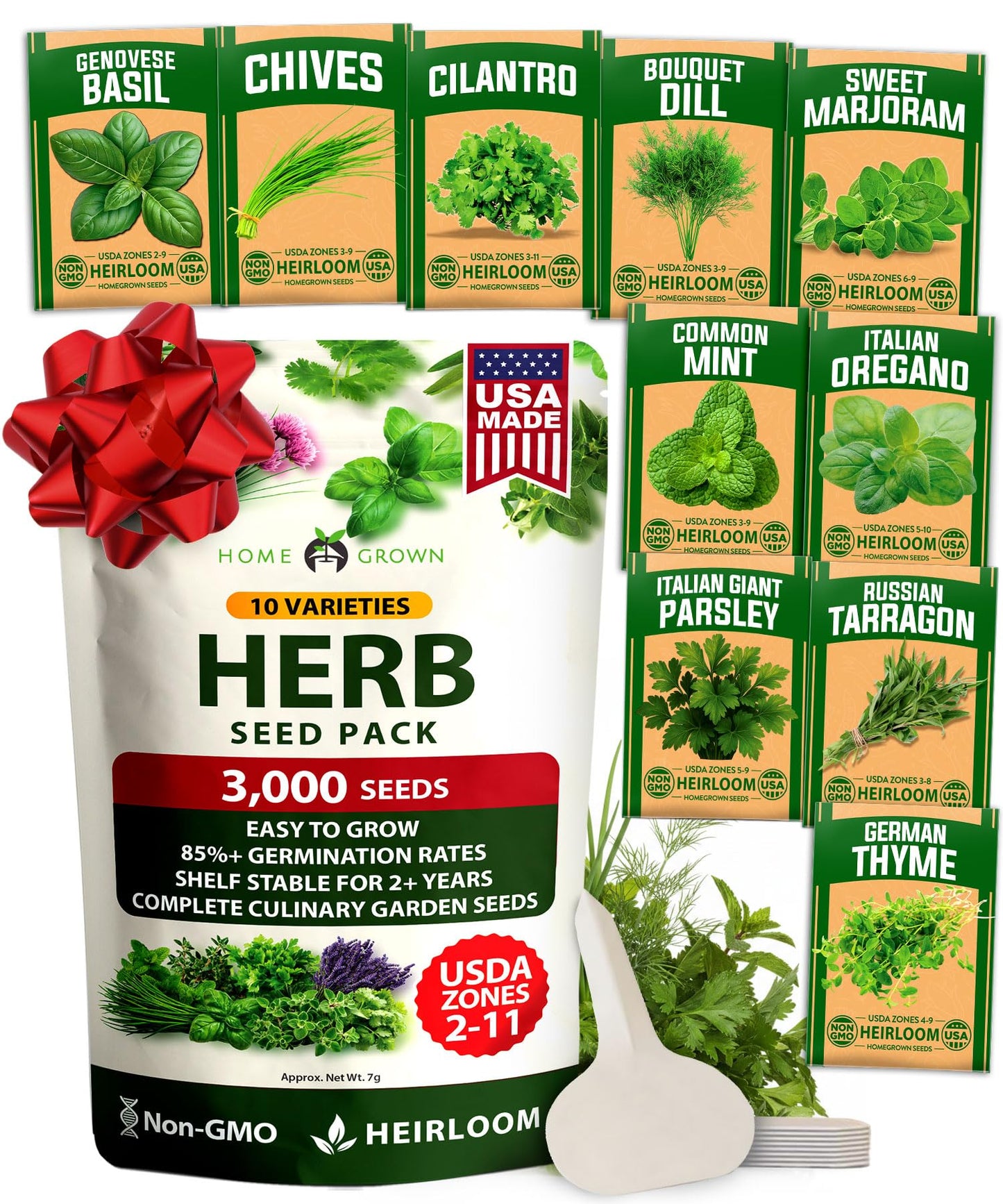 10 Culinary Herb Seed Vault - Heirloom and Non GMO - 3000+ Seeds for Planting for Outdoor or Indoor Herb Garden, Basil, Cilantro, Parsley, Chives, Thyme, Oregano, Dill, Marjoram, Mint, Tarragon