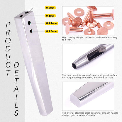 Swpeet 38Pcs 3 Sizes Copper Rivet and Burrs Assortment Kit, Including Stainless Steel Burr Setter and Copper Rivet Fastener Install Setting Tool for Belts Wallets Collars Leather DIY Craft Supplies