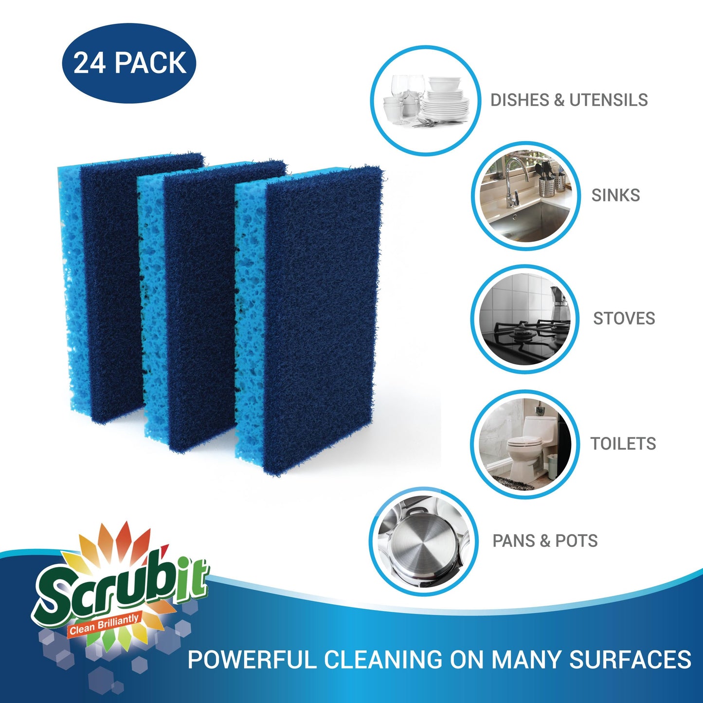 Cleaning Scrub Sponge by Scrub-it - Non-Scratch - Scrubbing Dish Sponges Use for Kitchens, Bathroom & More - 24 Pack