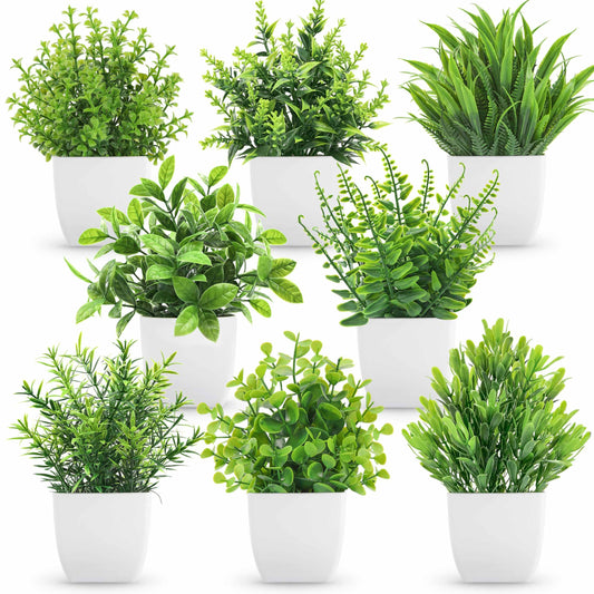 Der Rose 8 Packs Fake Plants Small Artificial Faux Plants for Home Office Desk Accessories Farmhouse Bathroom Bedroom Decor Indoor