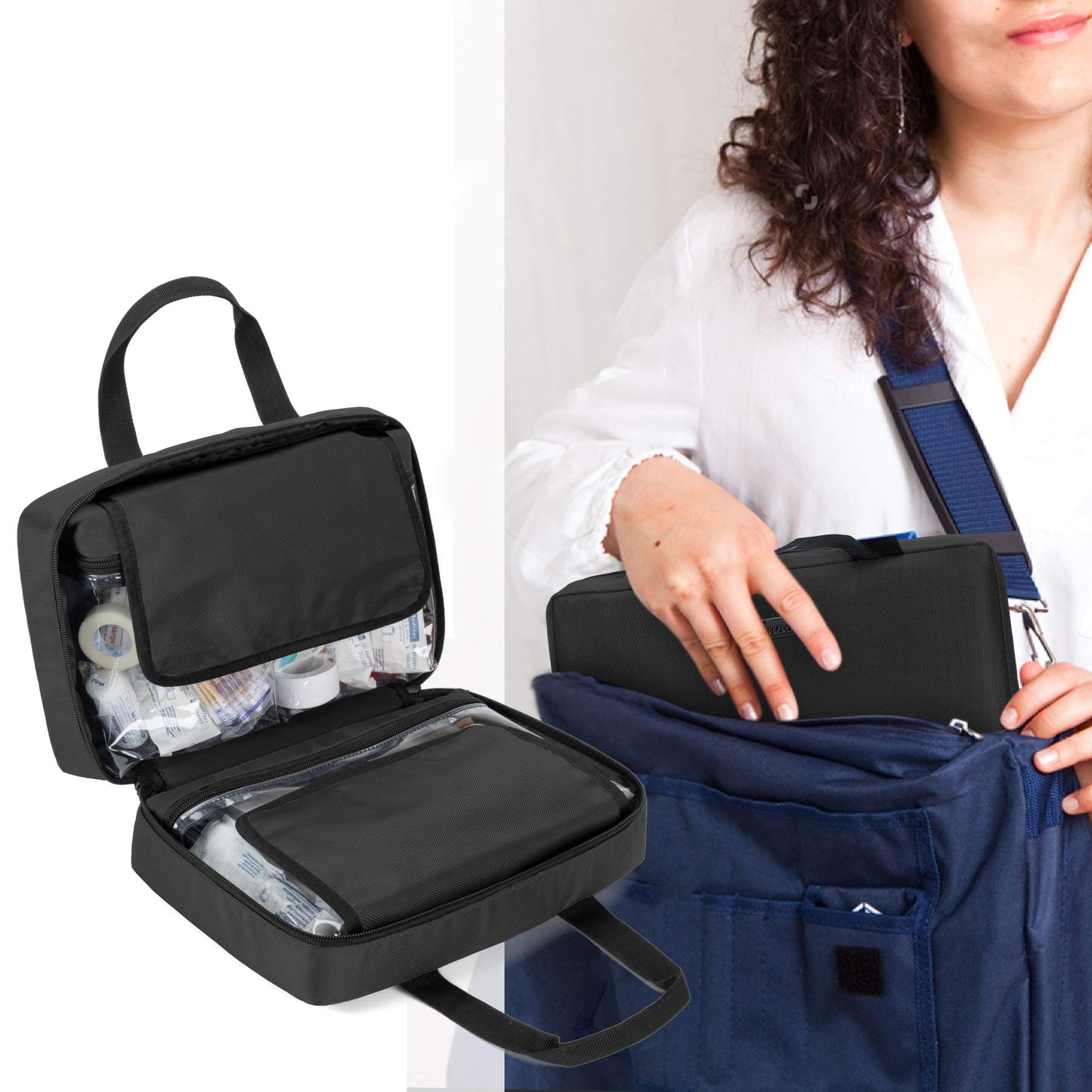 Trunab Small First Aid Kit Bag Empty Portable Emergency Kits Trauma Bag, Ideal for Car, Home, Camping and Hiking, Black, Bag Only