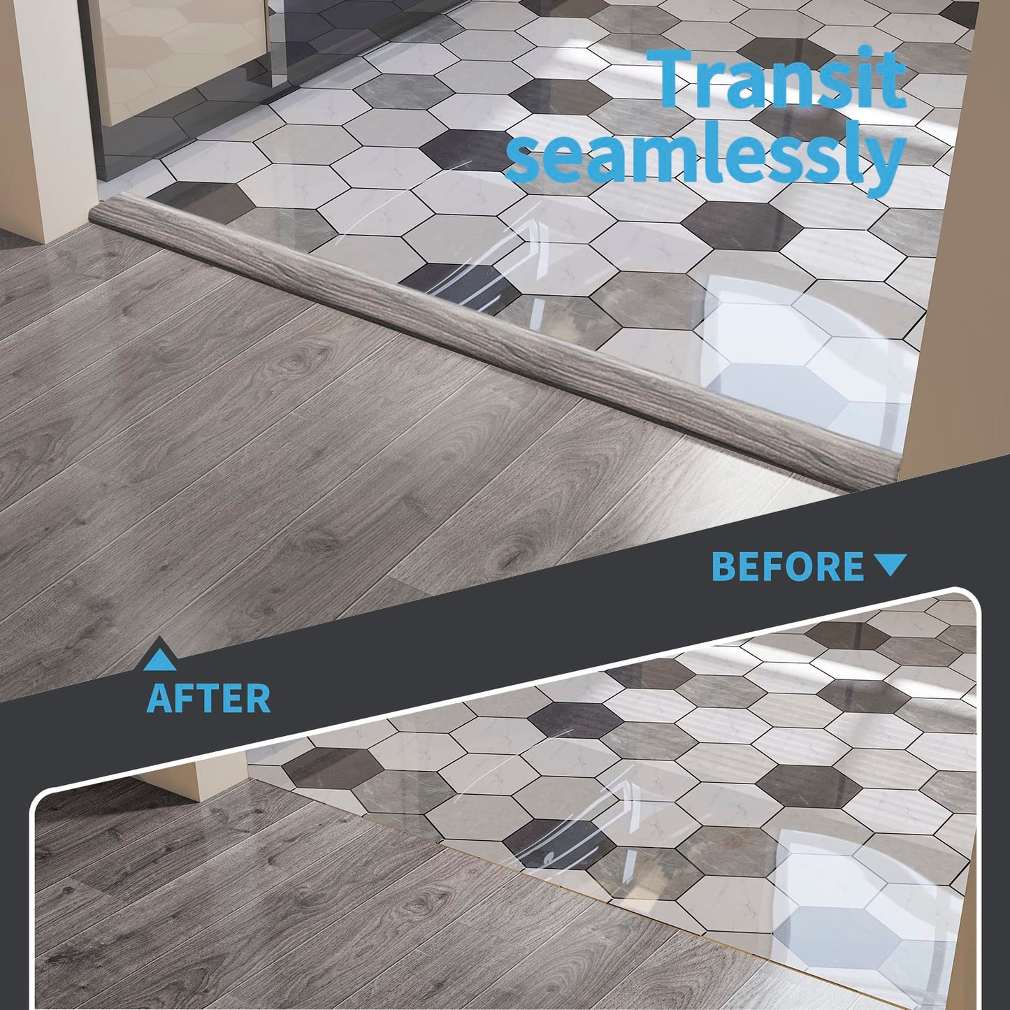 Art3d Self Adhesive Vinyl Floor Transition Strip,Laminate Floor Strip Floor Flat Divider Strip for Joining Floor Gaps,Carpet Threshold Transition,Floor Tiles（10 FT, 1.57in, Gray）
