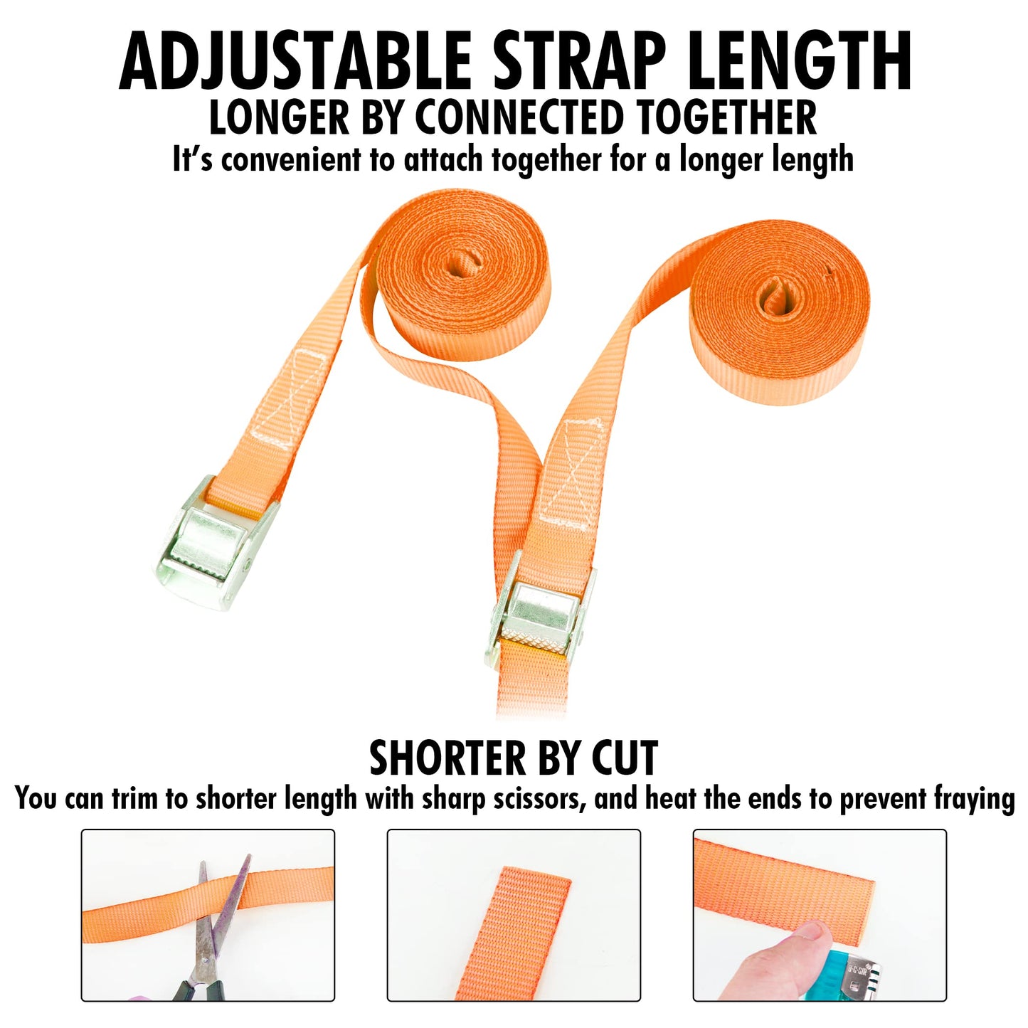 Cartman 1 inch x 12'Lashing Straps Cargo Tie-Down Strap Up to 600lbs, 10pk in Carry Bag, Orange