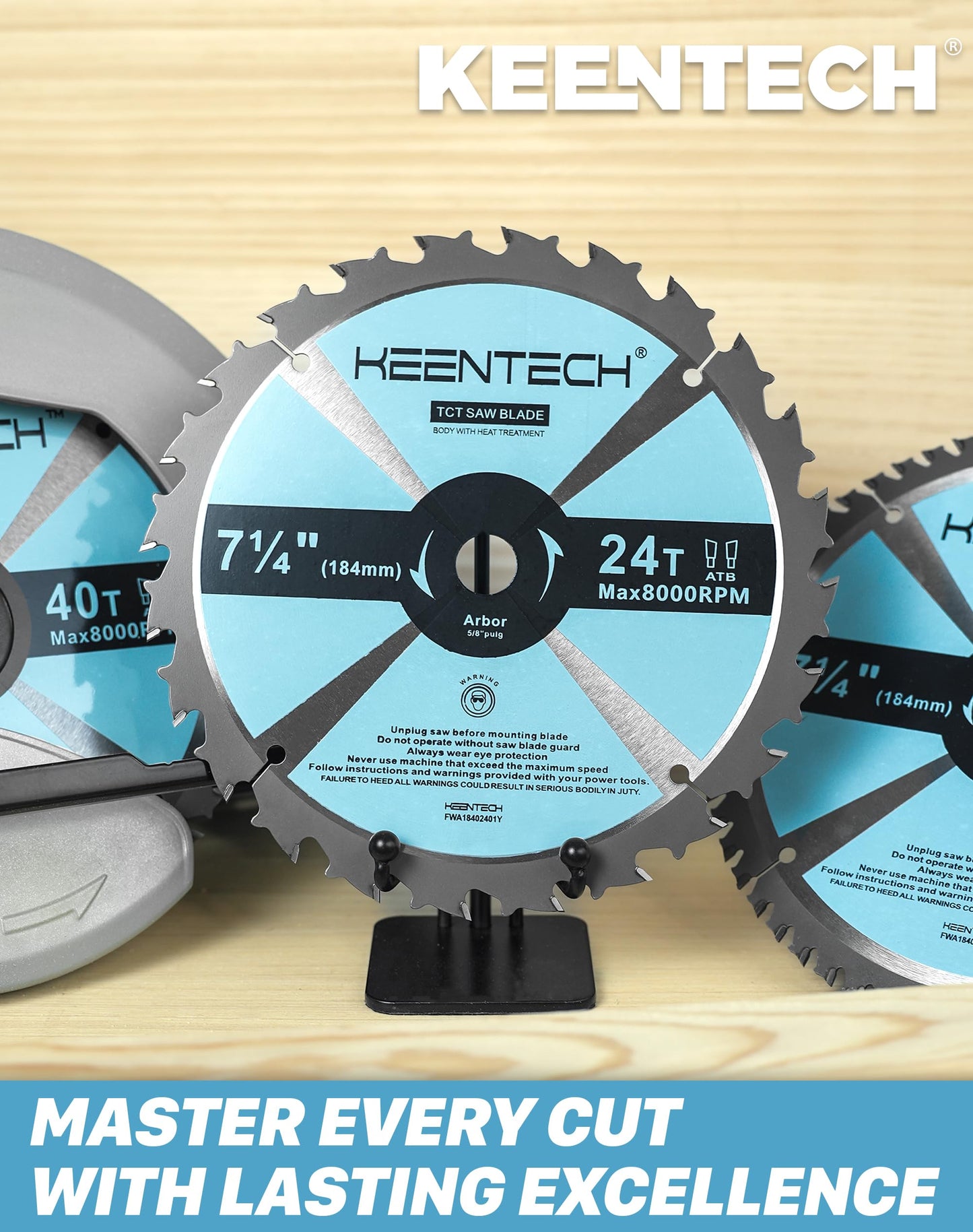 KEENTECH 7-1/4 Inch 40 Tooth General Purpose Circular Saw Blade 3-Pack, Tungsten Carbide Tipped, ATAF Grind, 5/8 Inch Bore with Diamond Knockout