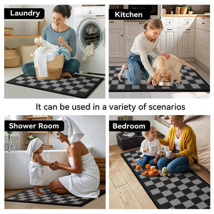 YDKGL Kitchen Mats For Floor, Soft Anti Fatigue Super Absorbent Kitchen Rugs Non Slip Washable, Linen-Look Woven Cushion Kitchen Runner Rug, Kitchen Sink Mat Standing Mat, Black Gray Checkered 17"x30"