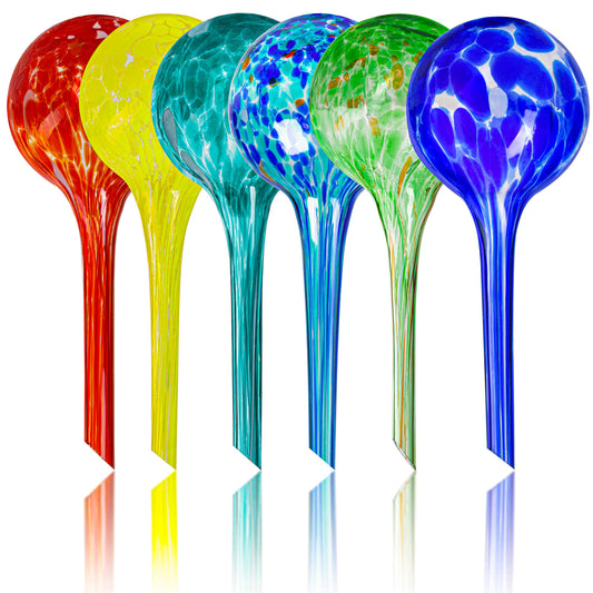 Plant Watering Globes Set of 6 - Small Multicolored Automatic Plant Watering Devices Glass Bulbs - Plant Waterer for Daily Use, Indoor & Outdoor
