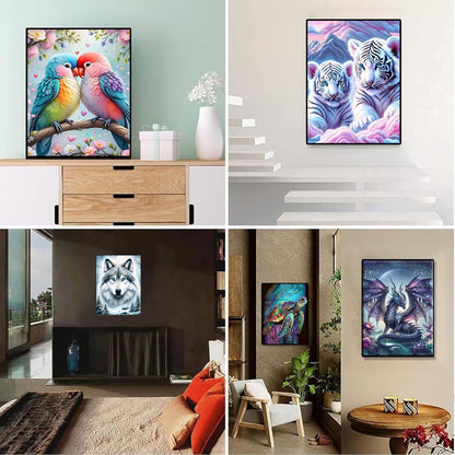 9 Pack Animals Diamond Art Kits for Adults，5D DIY Cow Elephant Dragon Diamond Painting Kits for Beginners Round Full Drill Painting with Diamonds Gem Art for Home Wall Decor 12X16Inch