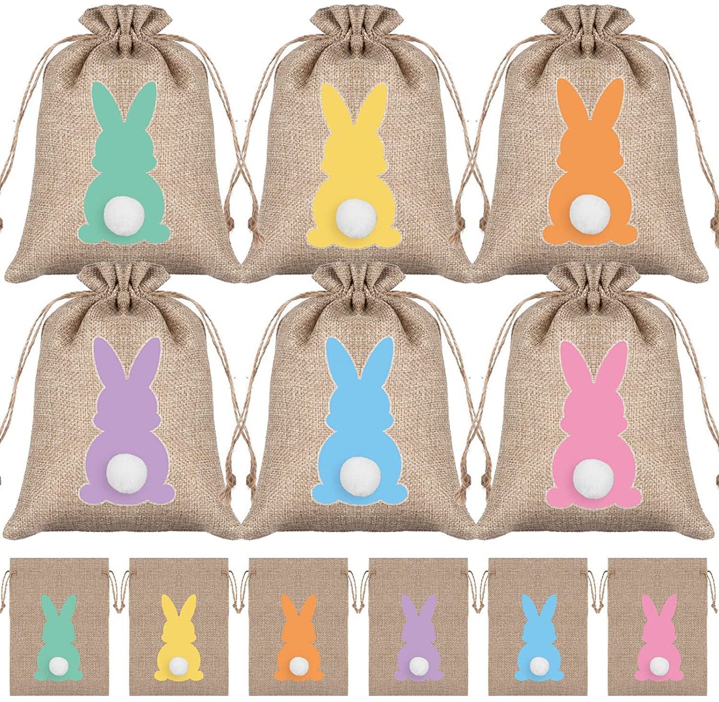 Xugoox 24Pcs Easter Burlap Candy Bags Drawstring Gift Bag Jute Linen Goody Treat Gift Bags Party Favor Bag Chocolate Sweet Bags for Easter Birthday Party Favors